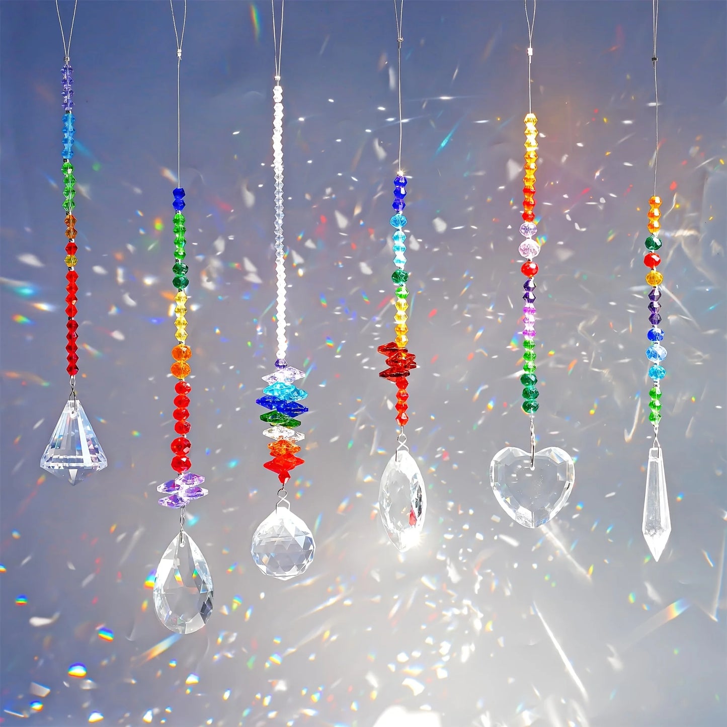 8 Pieces Colorful Crystals Suncatcher Hanging for Window, Rainbow Octogon Chakra Pendants Suncatchers with Crystals Beads Chain