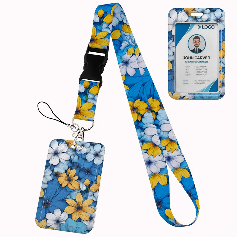 Tejesa  Flower design Lanyard Business Credit Card Holder/ Neck Strap Keychain Hang Rope ID Badge Holder