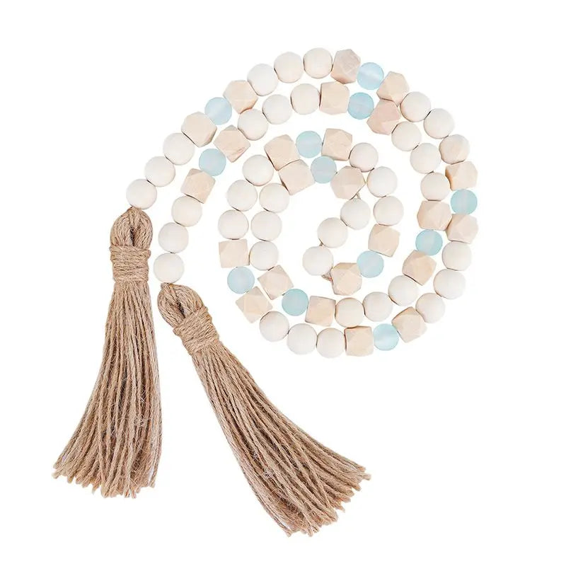 Wooden Bead Garland with Tassels Rustic Country Farmhouse Home Holiday Christmas Tree Garland Tray Wall Hanging Photo Props