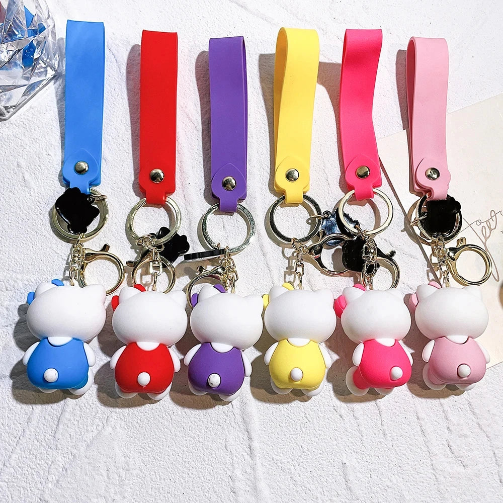 Kawaii Sanrio Hello Kitty Keychain Cartoon Doll Cute Kitty Pvc Key Chain Soft Rubber Car Key Ring Women Bag Pendant Girl Gift
