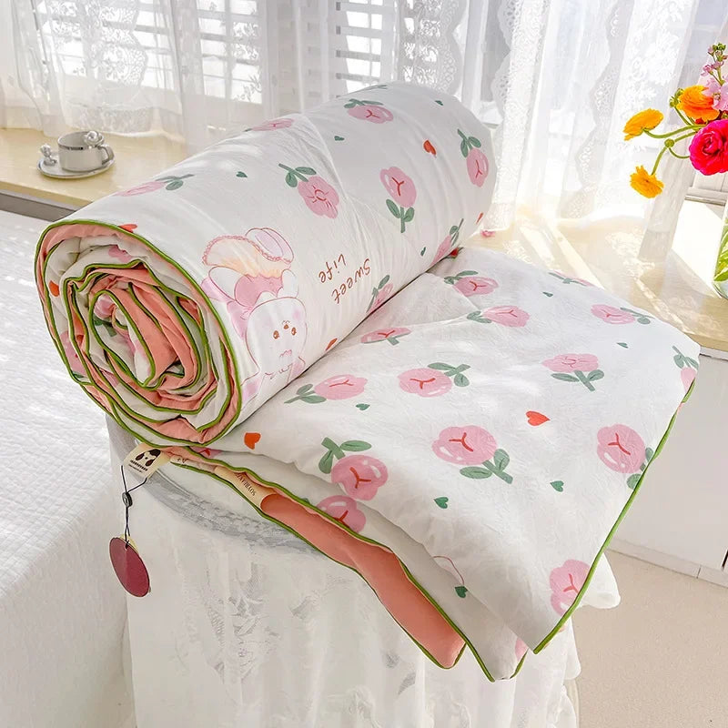 Quilt Double Layer Yarn Soybean Fiber Mother And Baby Grade Soft Glutinous Summer Cool Quilt Comfortable Breathable Home Textile