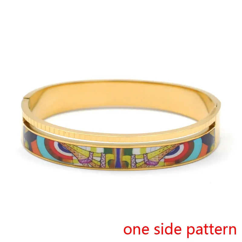 Hemasa Stainless Steel Open Bangle For Women Gold Geometric Colorful Enamel Painted Bracelet