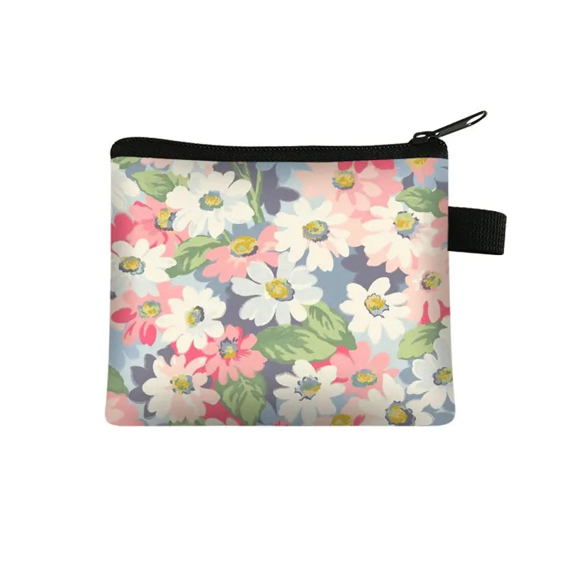 Tejesa Floral Print Cosmetic Bag Girl Women Sanitary Napkin Storage Organizer Bag Coin Card Money Eearphone Lipstick Holder Pouch