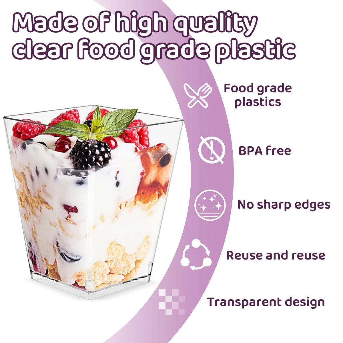 50Pcs 60ml Mini Dessert Cups Clear Plastic Party Ice Cream Cups with Lids Spoons Reusable Serving Bowl for Tasting Appetizers