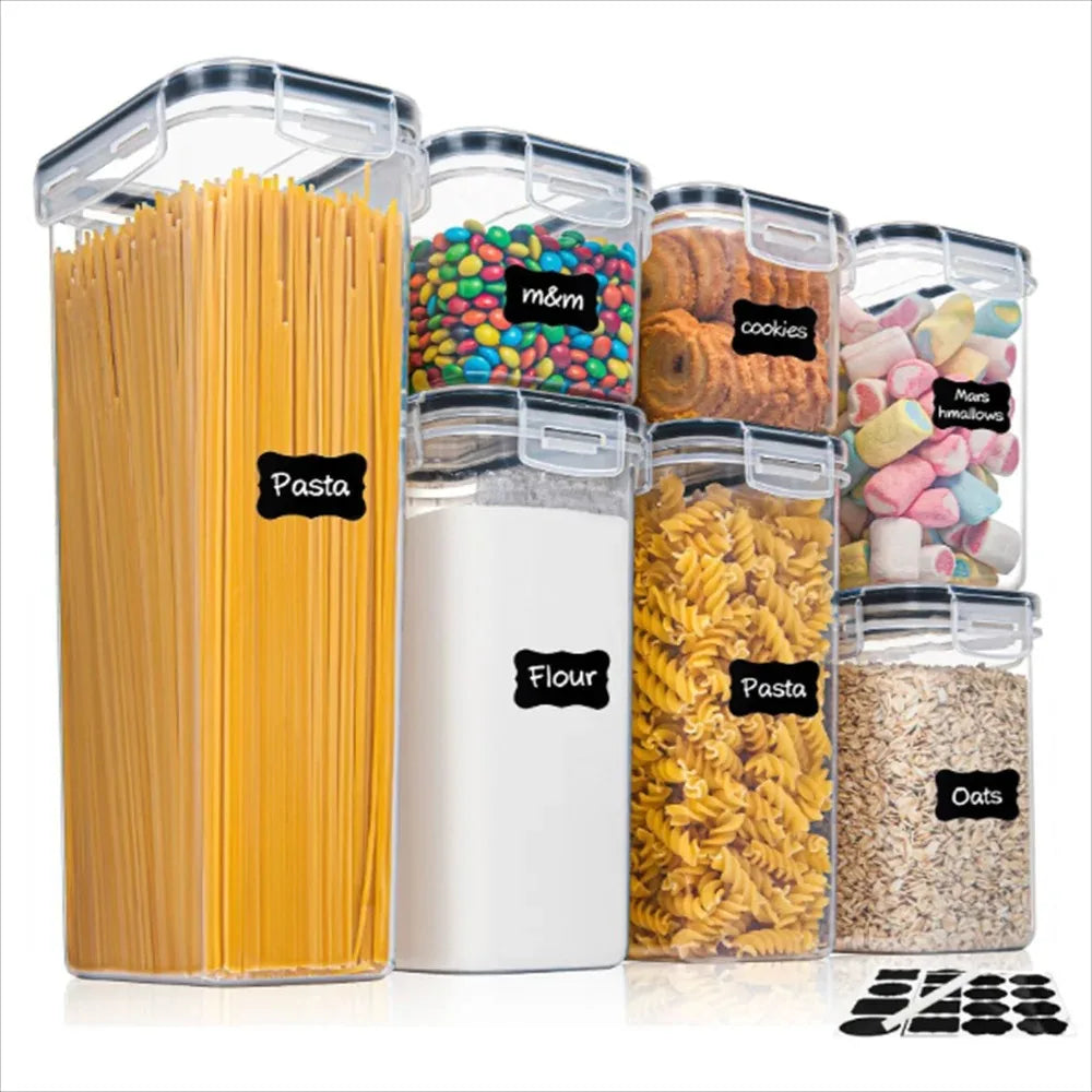 7-Piece BPA Free Kitchen Food Containers Set, Airtight Storage Box with 10 Labels & Marker Pen, Pantry Organizer