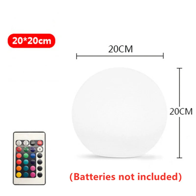 25/20/15/10cm LED Luminous Round Ball Lamp Battery Powered Remote 16 Color Garden Landscape Lawn Home Bedroom Decor Night Lights