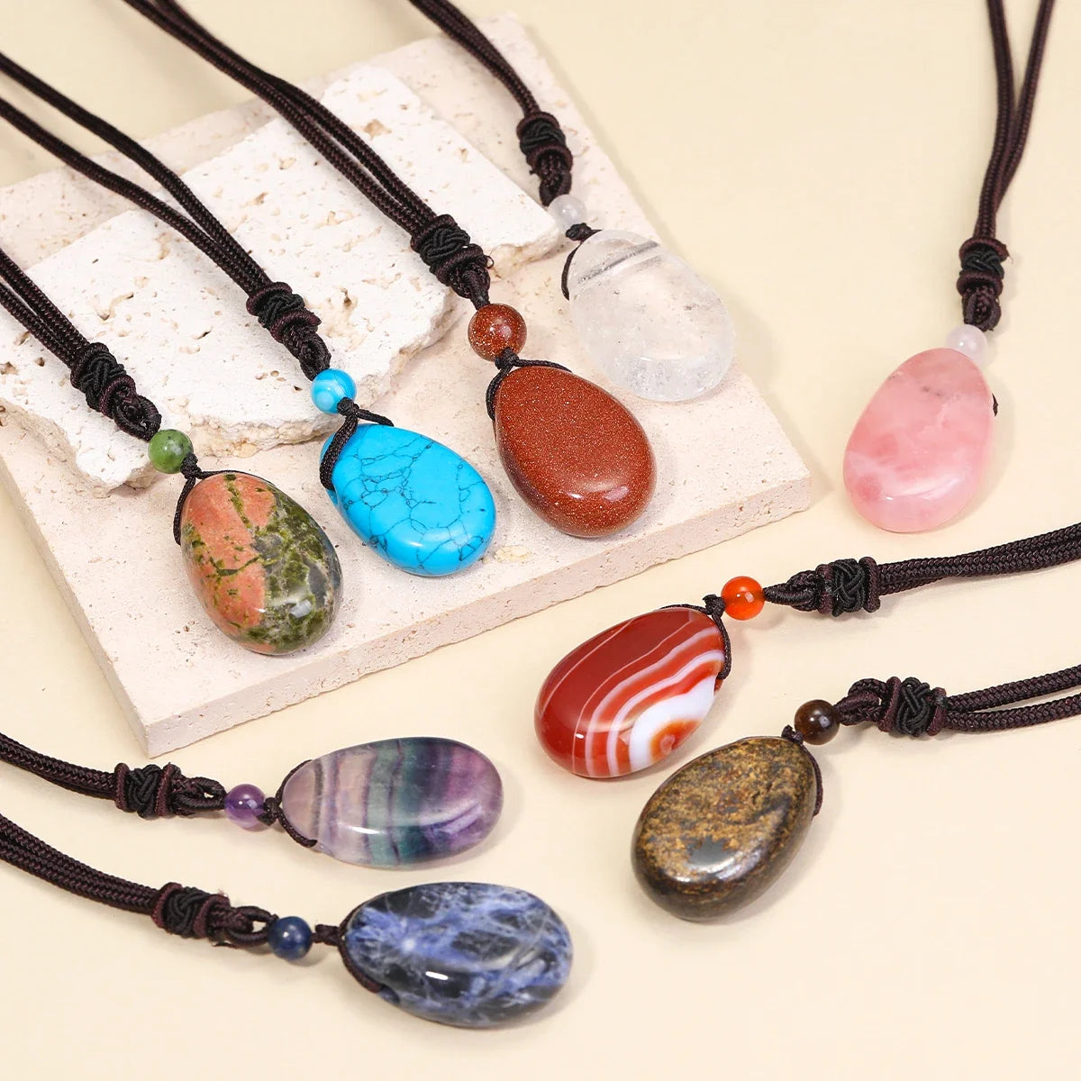 Hemasa Natural Gemstone Amethyst Rose Quartz Clear Quartz Necklace Pendants For Men And Women Health Wealth jewelry
