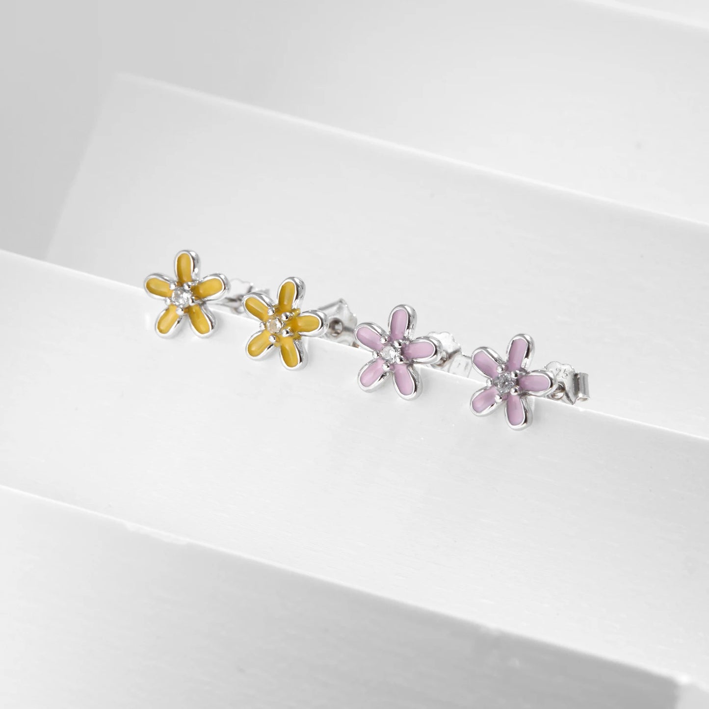 MODIAN 925 Sterling Silver Elegant Simple Cute Colorful Enamel Small Flower Stud Earrings For Women Fine Jewelry