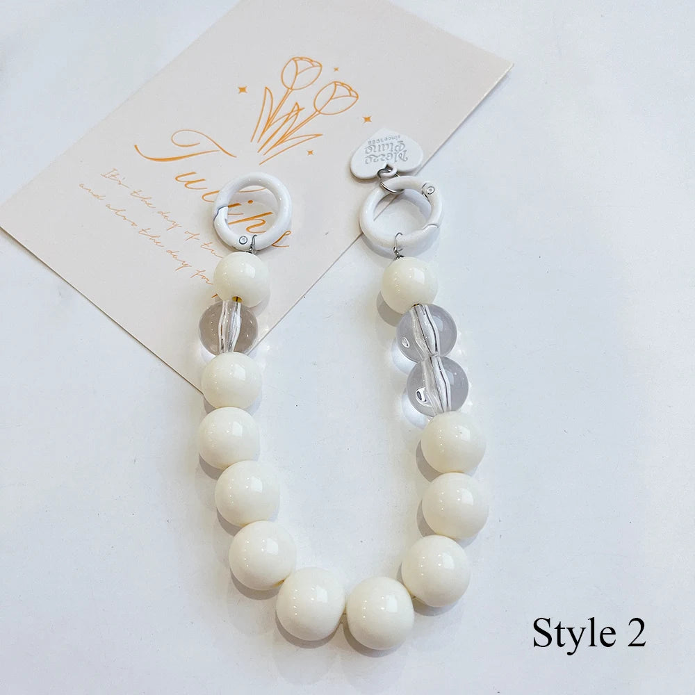 Trendy Bead Heart Key Chain Handbag Pendant Wrist Hanging Chains Women Key Ring Charm Gifts Wallet Strap Short Anti Drop