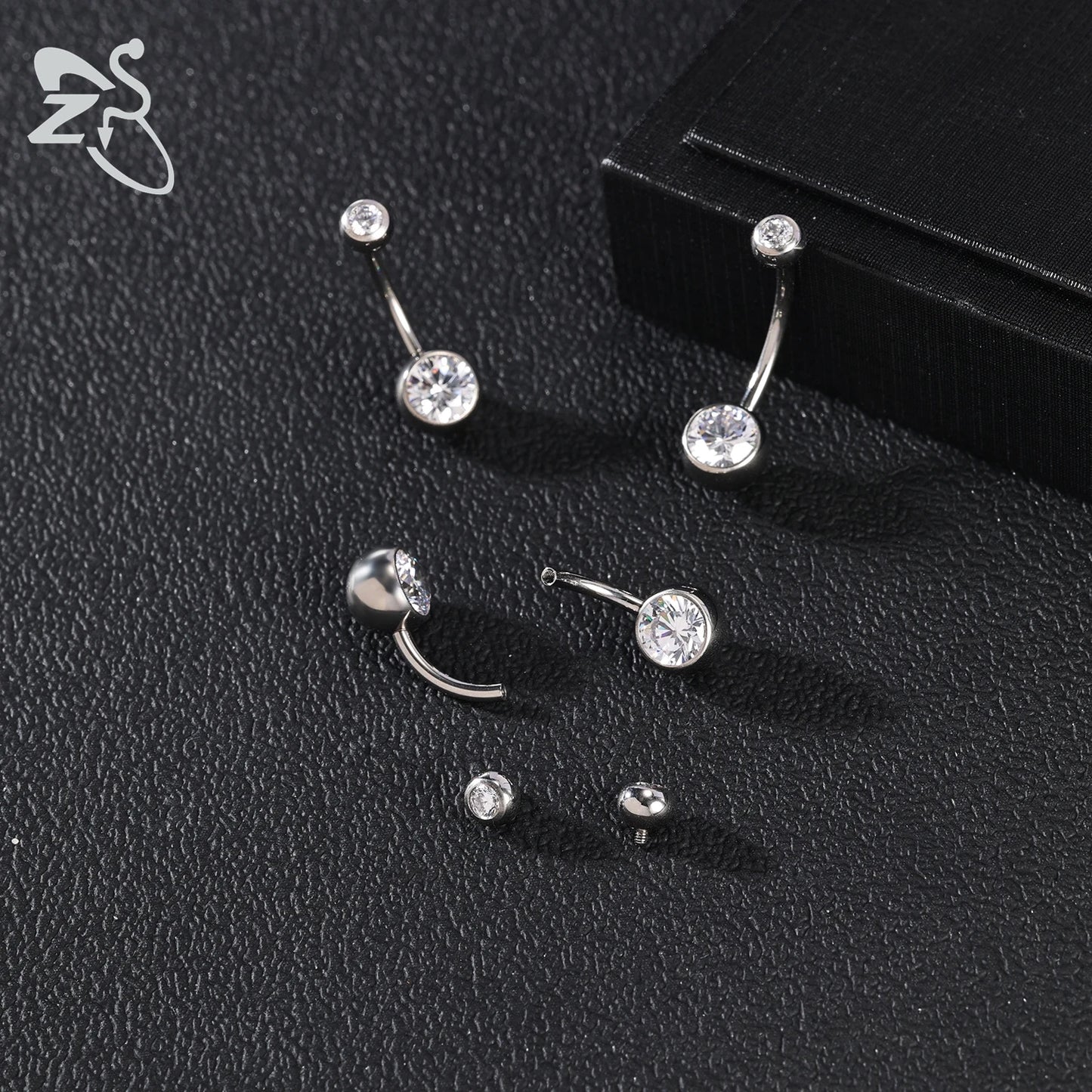 ZS 1 PC G23 Titanium Steel Belly Button Ring For Women CZ Crystal Internally Threaded Navel Barbell Stud Long Bar Body Piercing