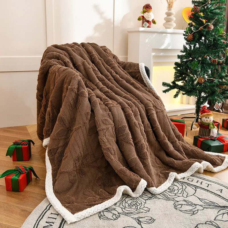 Tejesa Double Layer Taffeta Fleece Christmas Sofa Blanket French Style Jacquard Bed Throw Blankets Autumn Winter Warm Plush Bedspread
