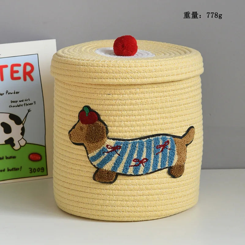 Tejesa Large Capacity  Woven Basket with Lid Cartoon House aped Storage Container Fun Desktop Organizer Basket for Home Use
