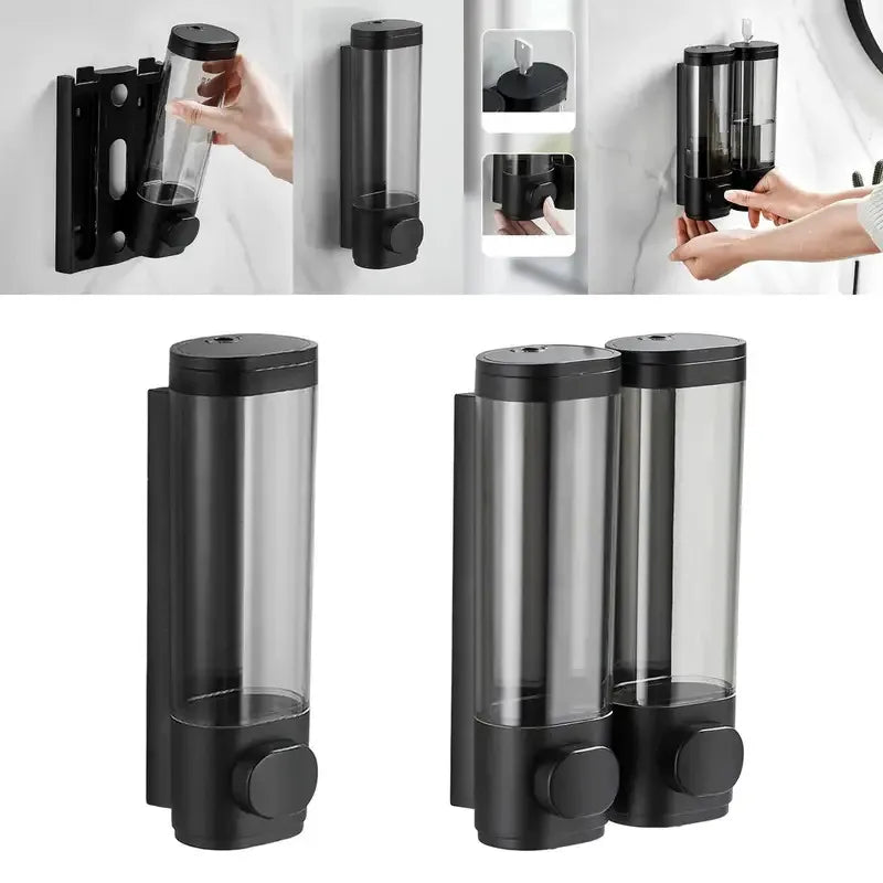 Tejesa Bathroom Hotel-Style Washing and Protecting Dispenser Set / Drill-Free  / Shower Gel/Shampoo Dispenser + Cleaning St
