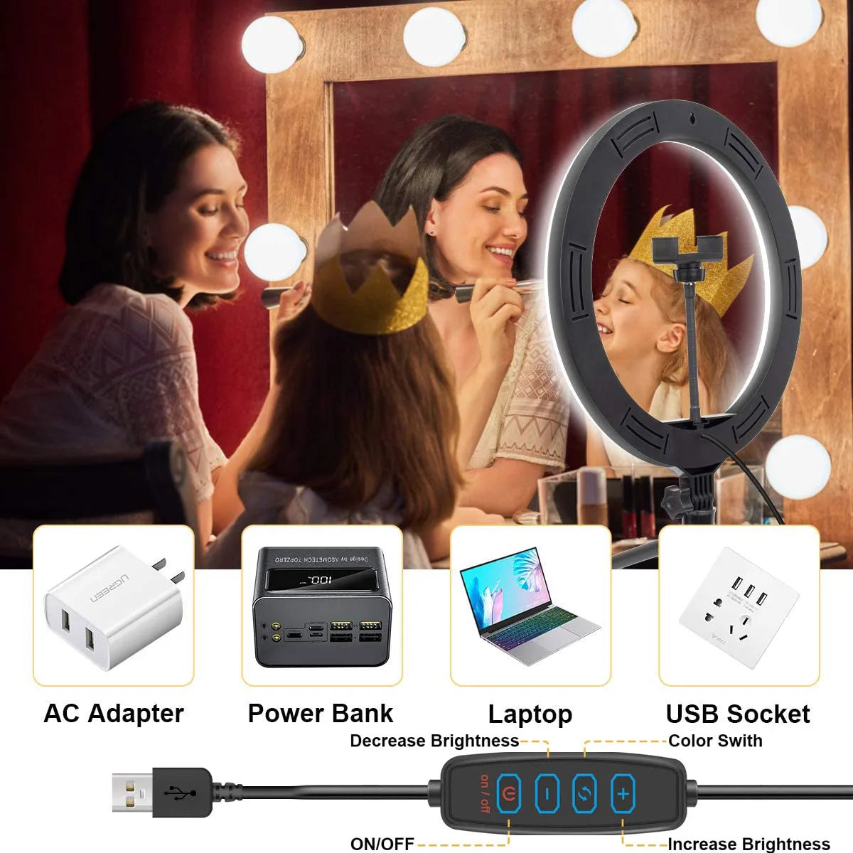 Tejesa 26 33CM Video Lights Dimmable Light Selfie LED Ring Light USB Ring Lighting Lamp With Tripod Stand To Make Youtube Ringlight