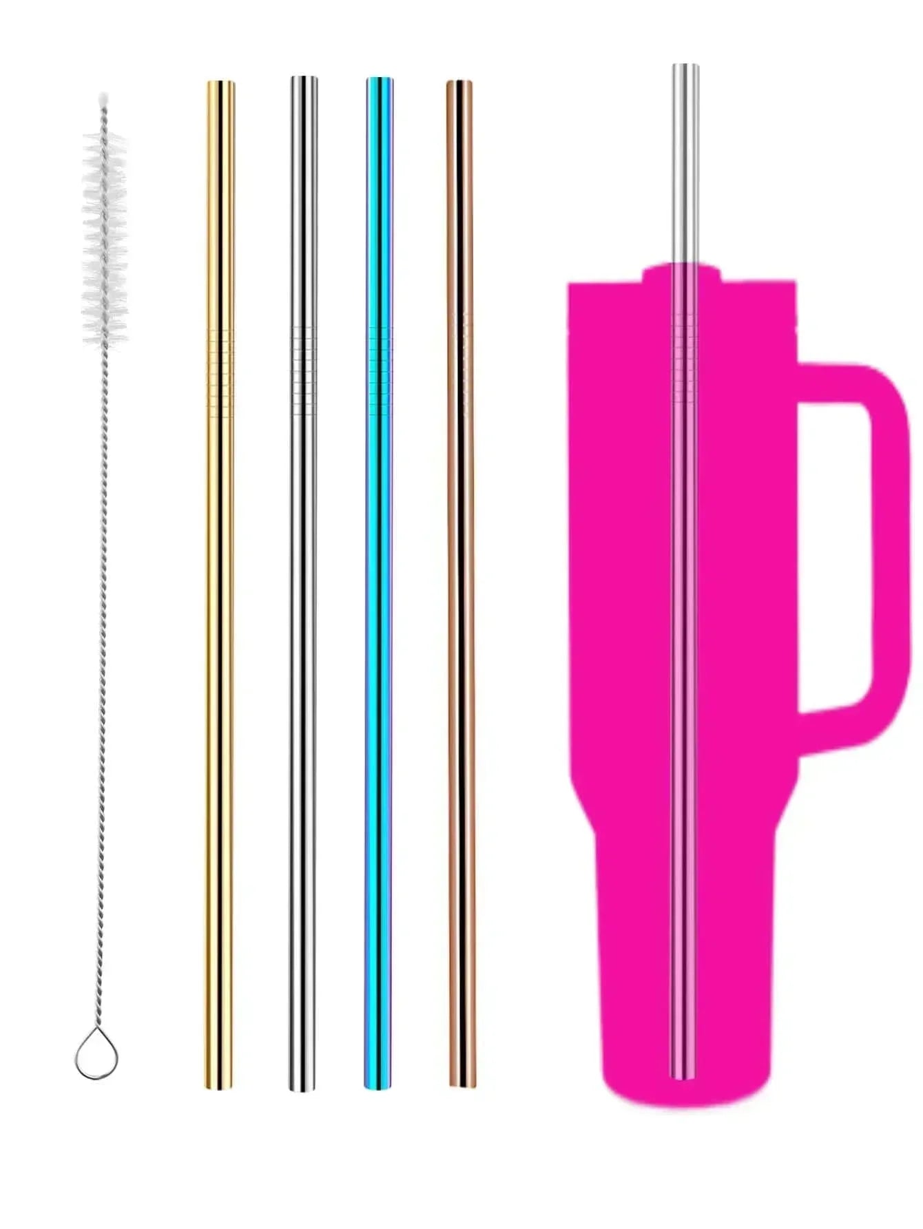 Heamsa 8PCS 304 Stainless Steel Replacement Straws Cleaning Brush