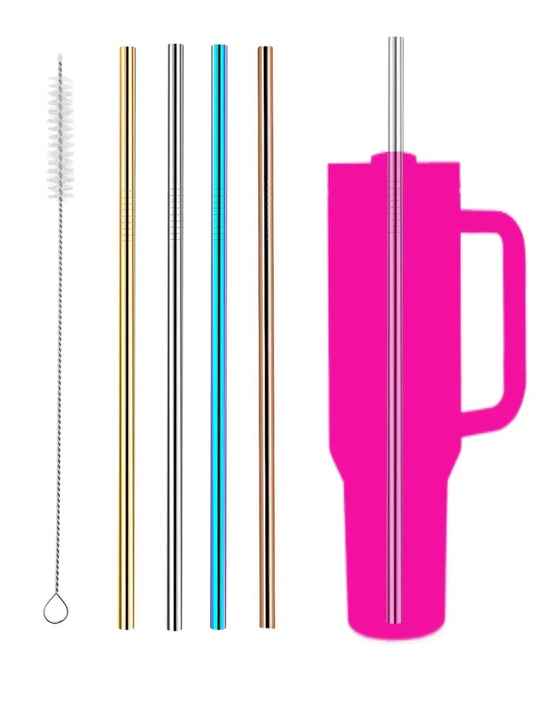 Heamsa 8PCS 304 Stainless Steel Replacement Straws Cleaning Brush