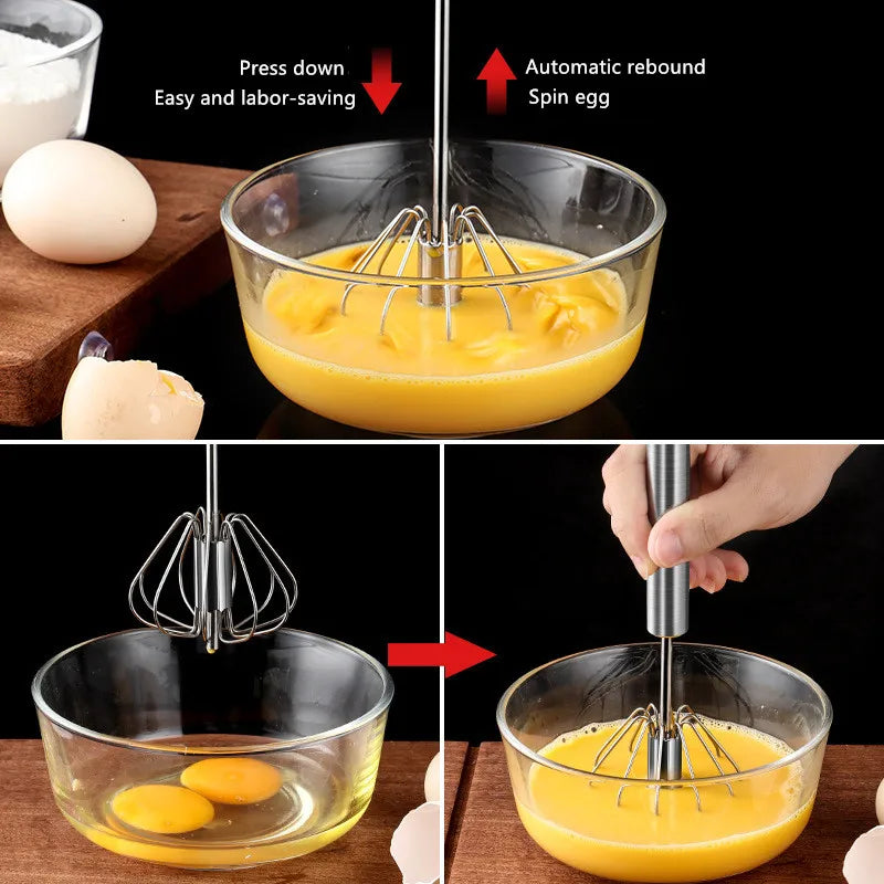 Hemasa Stainless Steel Egg Whisk Manual Hand Mixer Self Turning Egg Stirrer Kitchen Accessories Egg Tools