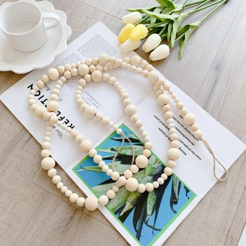1/2pcs Decorative Bead Twine Garland 2.2m Rattan Natural Wood Bead Garlands Christmas Tree Hanging Decoration Rustic Bead Tassel