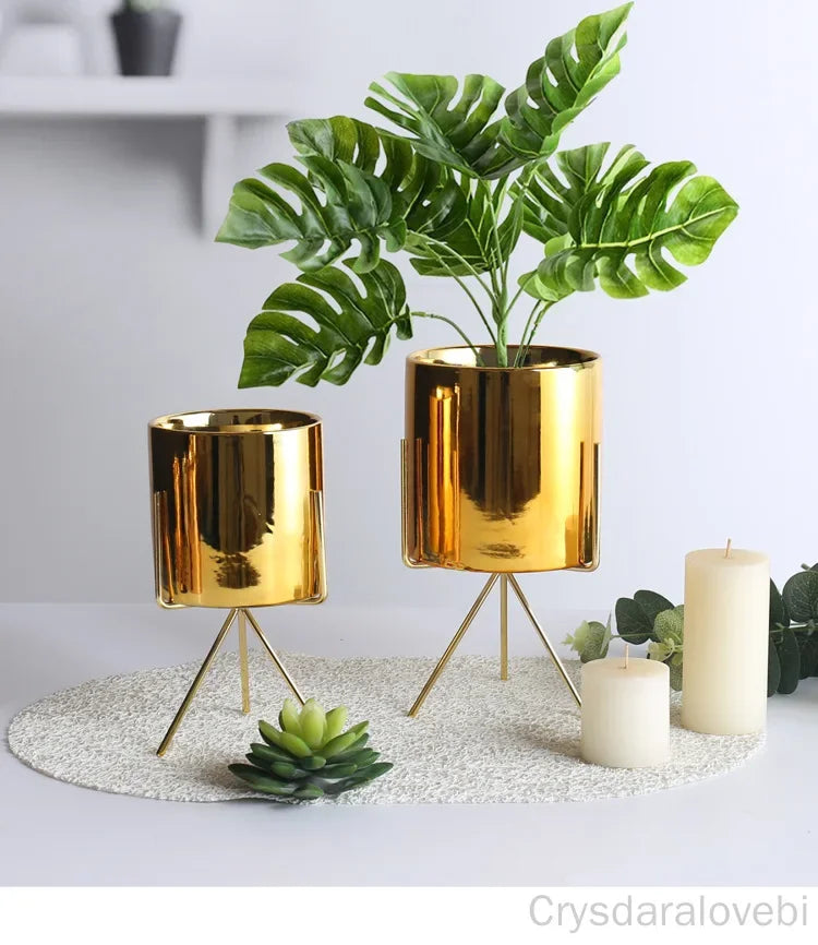 Nordic Electroplated Ceramic Flower Pot Rose Gold Silver Succulent Flower Pot Plant Home Garden Office Desktop Decor