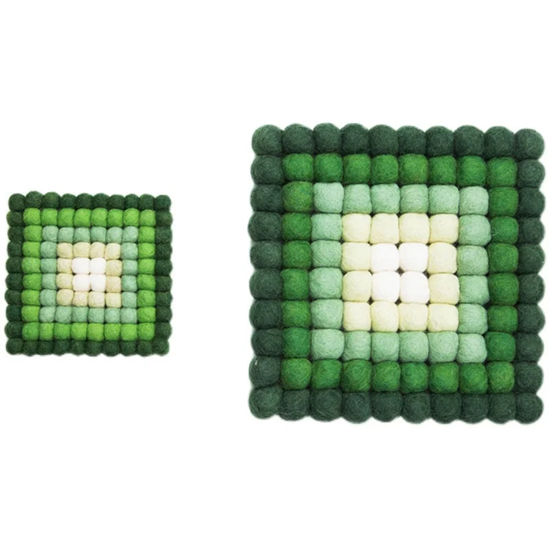 Green Series Handmade Wool Felt Pot Holder Coaster Cup Drink Pad Home Dining Room Decor Table Protection Decoration Accessories