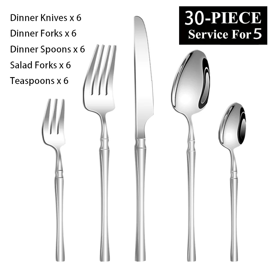 Tejesa 30 Piece Silverware Set for 6, Premium Stainless Steel Cutlery Set with Square Edge, Include Fork, Knife, Spoon, Mirror Finished