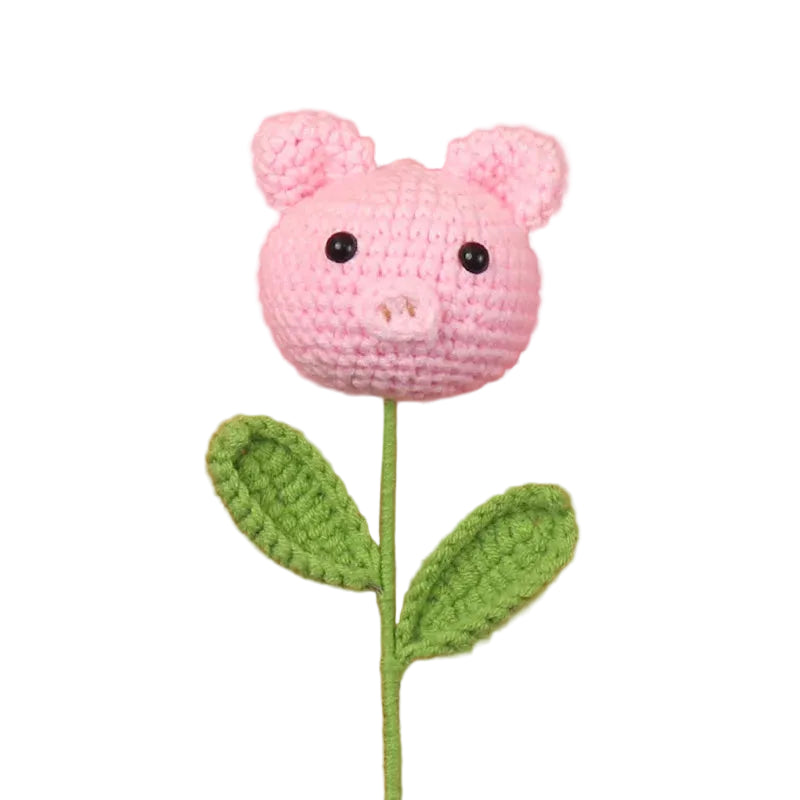 Hemasa 3Pcs Animal Crochet Bouquet Cute Cartoon Hand-knitted Artificial Flowers