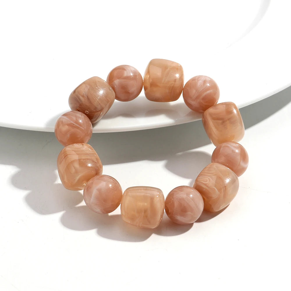 Bohemian Acrylic Geometric Square Round Beads Elastic Bracelets for Women Trendy Resin Beaded Stackable Bracelet Bangle Jewelry