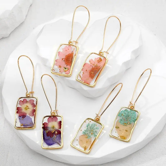 Unique Immortal Flower Earrings Colorful Natural Pressed Flower Earrings Statement Real Flower Dangle Earrings Jewelry Wholesale