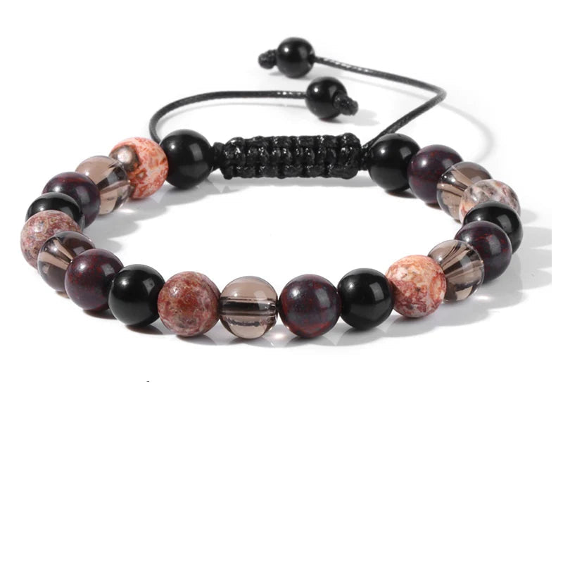 Tejesa 8MM Mix Natural Stone Braided Bracelet Smoky Quartz Beaded Bracelets For Women Men Balance Energy Woven Wristbands Jewelry Gift