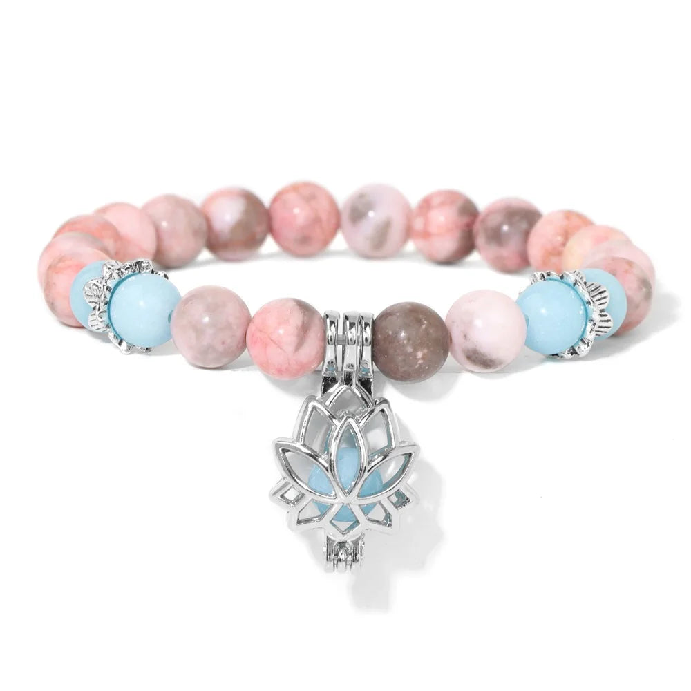 Tejesa Luminous Lotus Charm Bracelet Natural Stone Glowing In The Dark Beads Bracelets for Women Men Prayer Buddhism Yoga Jewelry