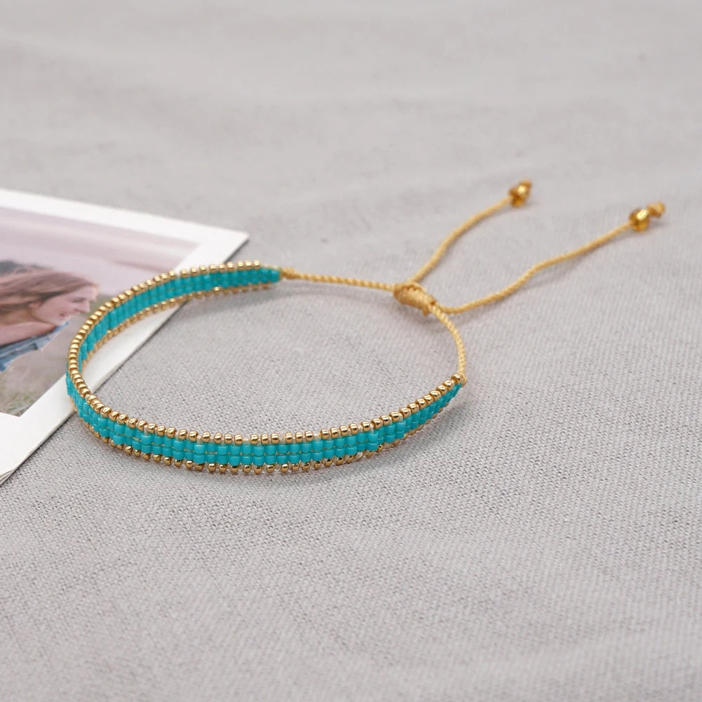 Tejesa Bohemian Native Colorful Tiny Loom Miyuki Beaded Adjustable Bracelets for Women