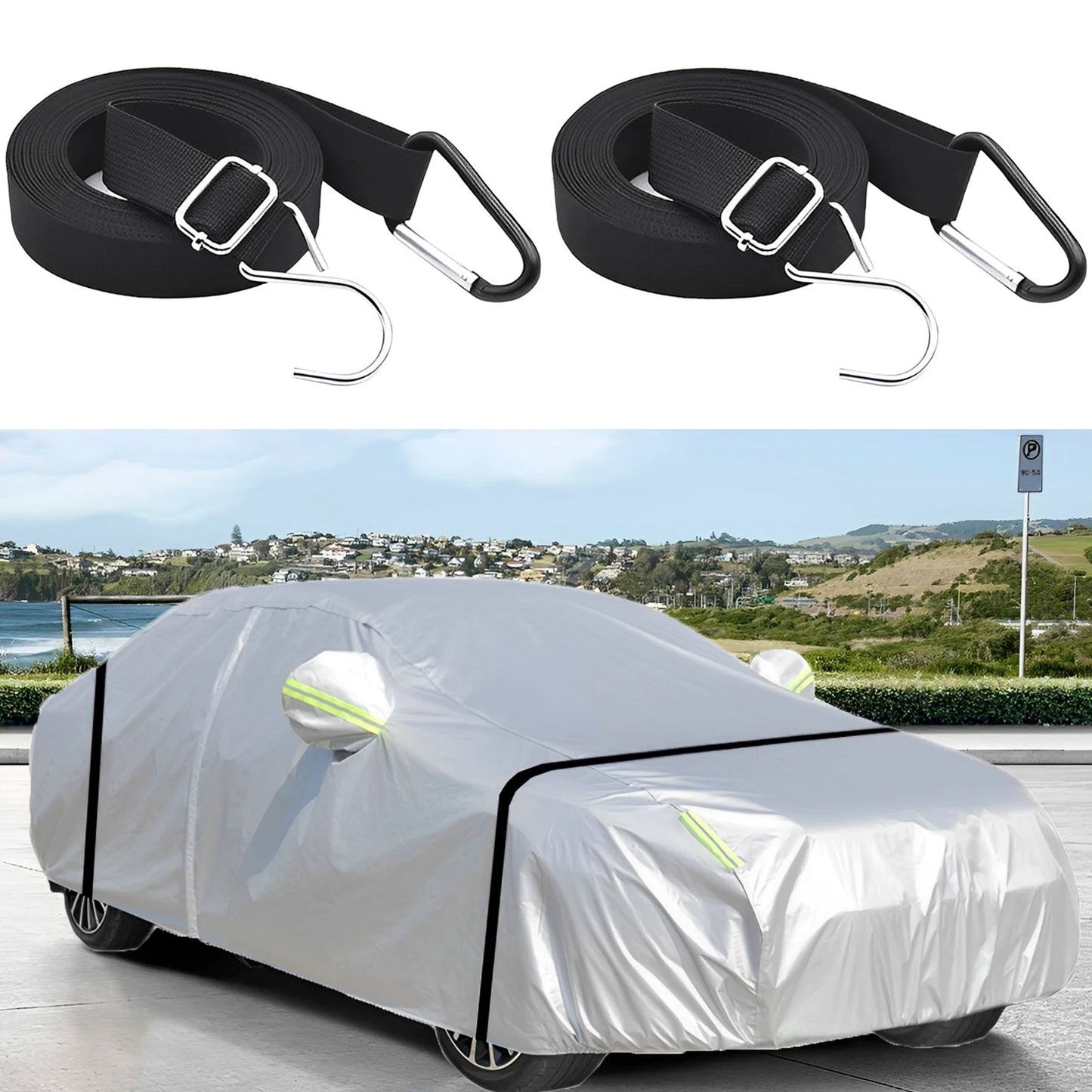 Tejesa 8/2Pcs Car Cover Windproof Belt Nylon Adjustable Car Hood Safety Protectio Belt Car Clothe Gust Fix Belt Car Hood Windproof Rope