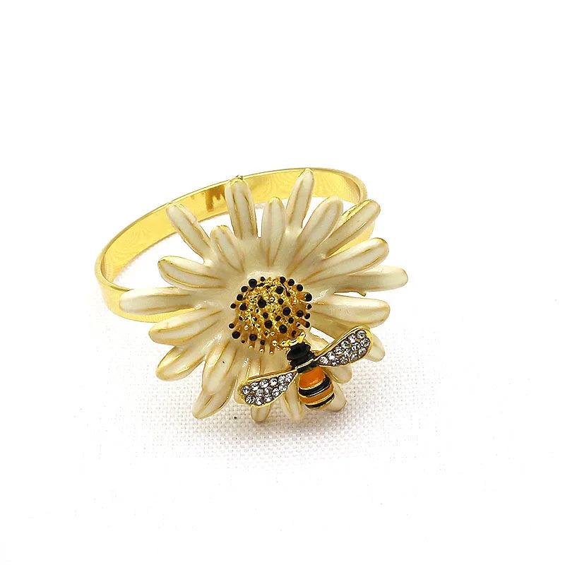 Hemasa 6Pcs Flower Bee Napkin Rings /Metal Daisy Flower Napkin Rings