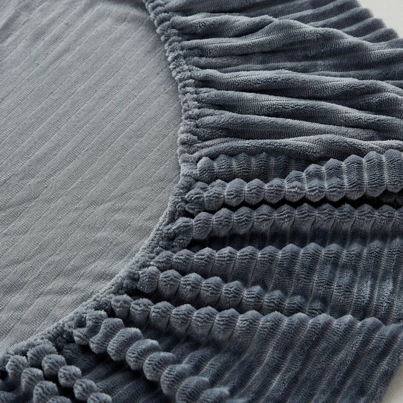 Grey Winter Warm Coral Fleece Fitted Sheet Elastic Mattress Cover Fluffy Plush King Size Bedding Home Textiles