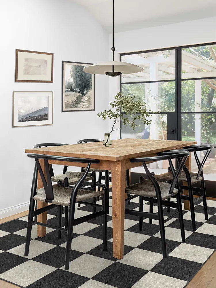 Tejesa Black and White Plaid Living Room Large Area Carpet Square Geometric Bedroom Carpet Minimalist Checkerboard Rug Cream Style Rugs