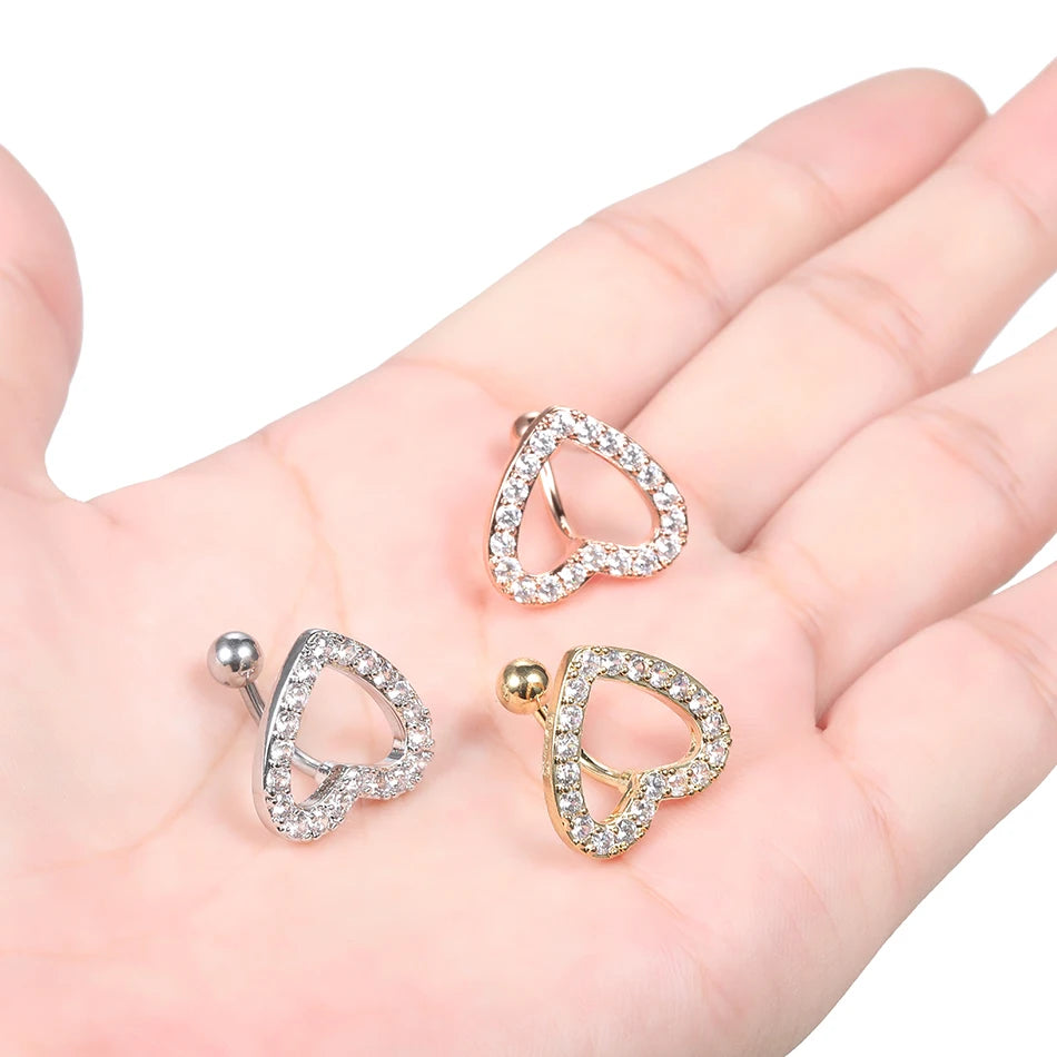 1Pc Stainless Steel Heart Shape Belly Button Ring Navel Piercing Reversed Bar Barbell Belly Navel Ring Women Body Jewelry 14G