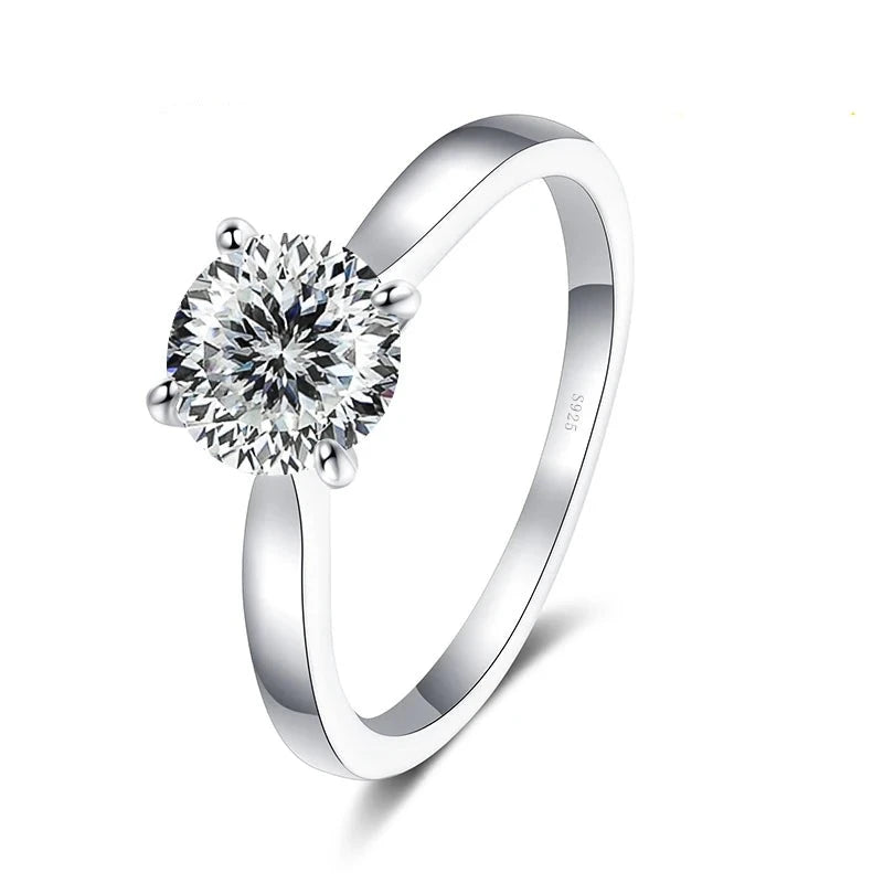 Heamsa Real 925 Sterling Silver 2CT Moissanite Ring For Women Round Brilliant Diamond Solitaire Wedding Engagement Rings