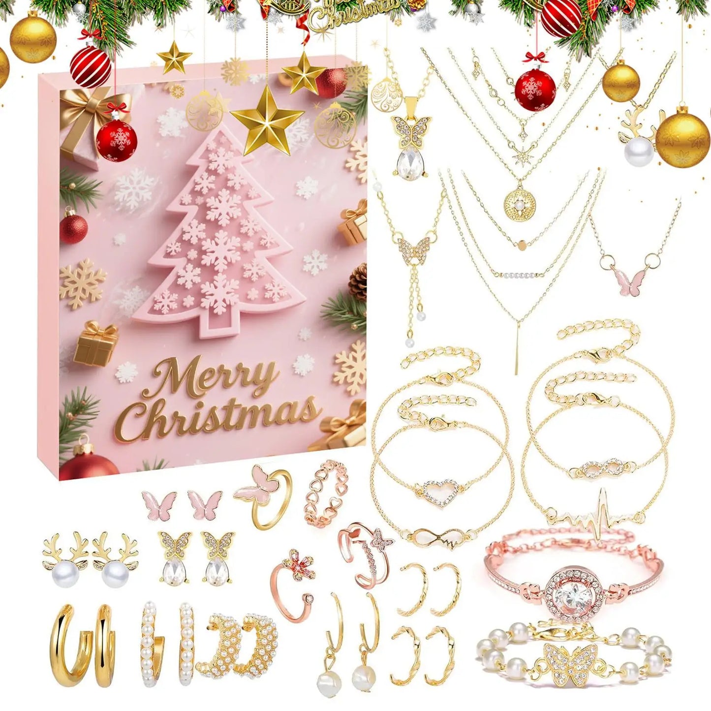Tejesa Christmas Jewelry Calendar Advent 24-Day 2025 Christmas Advent Girls Earring Bracelet Set Holiday Calendar for Women Girl