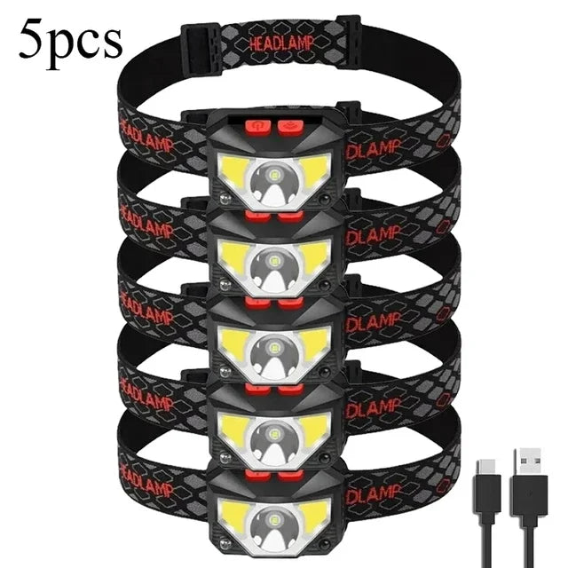 Hemasa LED Induction Headlamp Built in Battery USB Rechargeable Head Torch Outdoor Search Emergency Camping Fishing Lantern