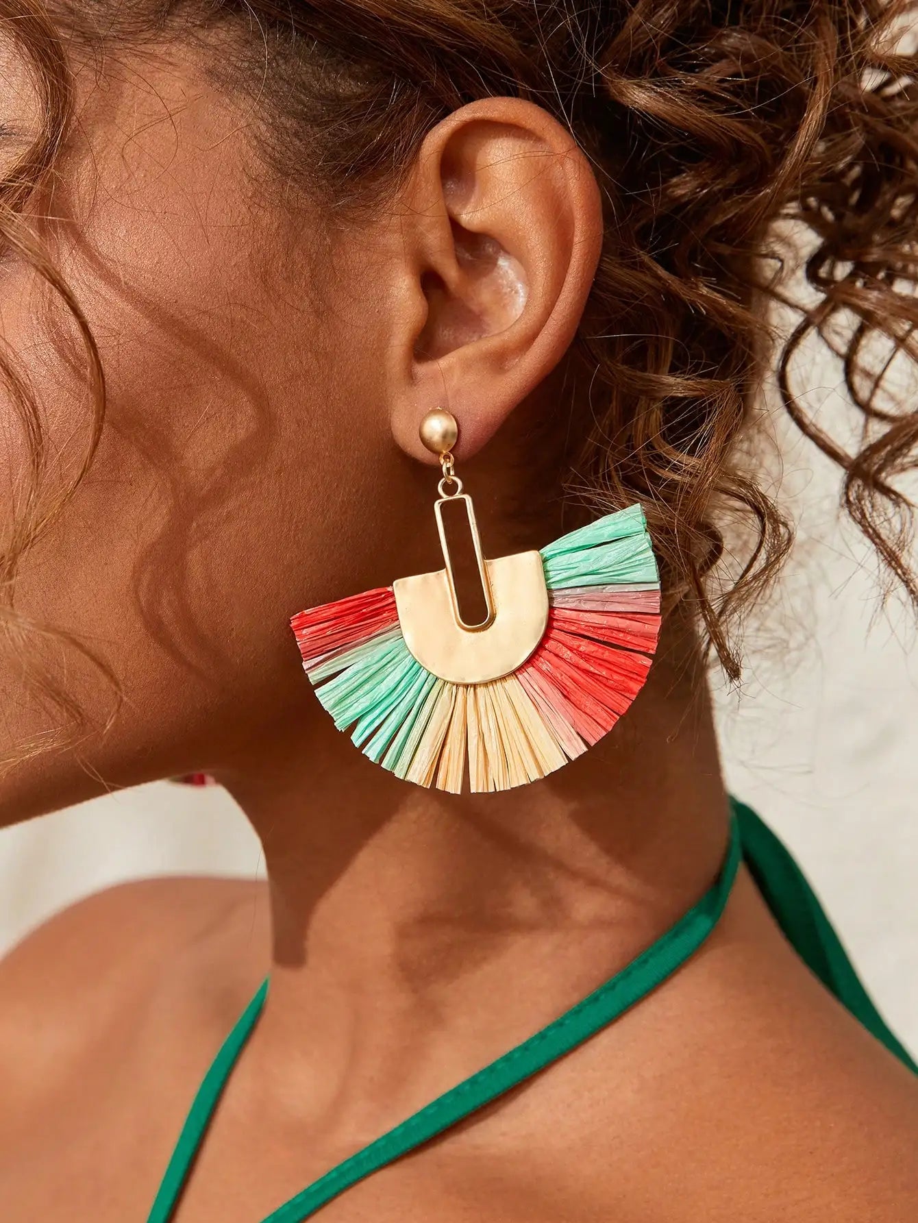 Hemasa Bohemian Vintage Fan Shaped Tassel Earrings for Women Geometric Hand Woven Tassel Earrings with Ethnic Style Earrings