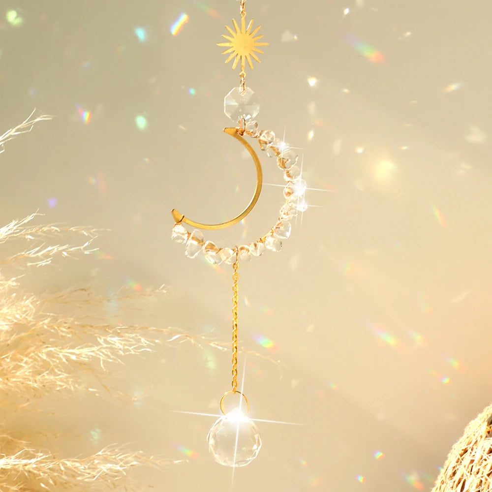 Hemasa Crystal Suncatcher Glass Ball Pendant Window Hanging Sun Catcher Moon Light Catcher Wind Chime Garden Home Decor Christmas Gift