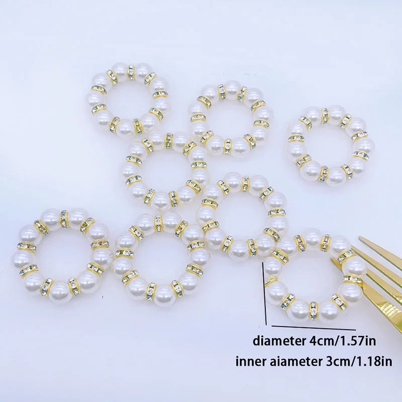 Hemasa 50pcs/lot Golden Napkin Rings/ Elegant Pearl Elastic Pearl Napkin Rings  For Wedding