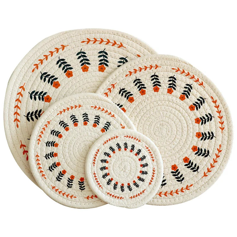 Hemasa Set of 4  Nordic Style Cotton Woven Handmade Placemats(24 Cm)