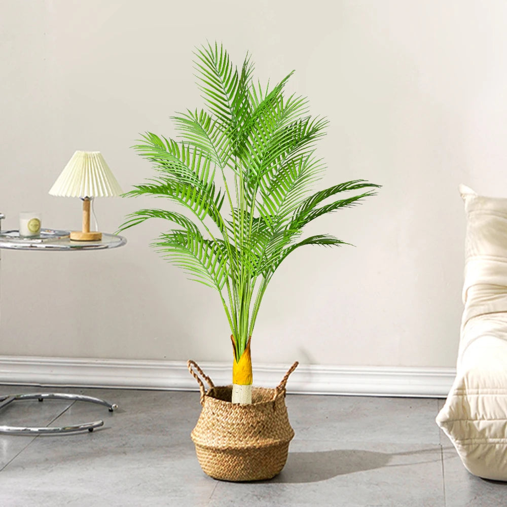 50-120cm Large Artificial Tropical Plant Fake Palm Leaves Plastic Green Coconut Tree Branch for Office Hotel Home Garden Decor