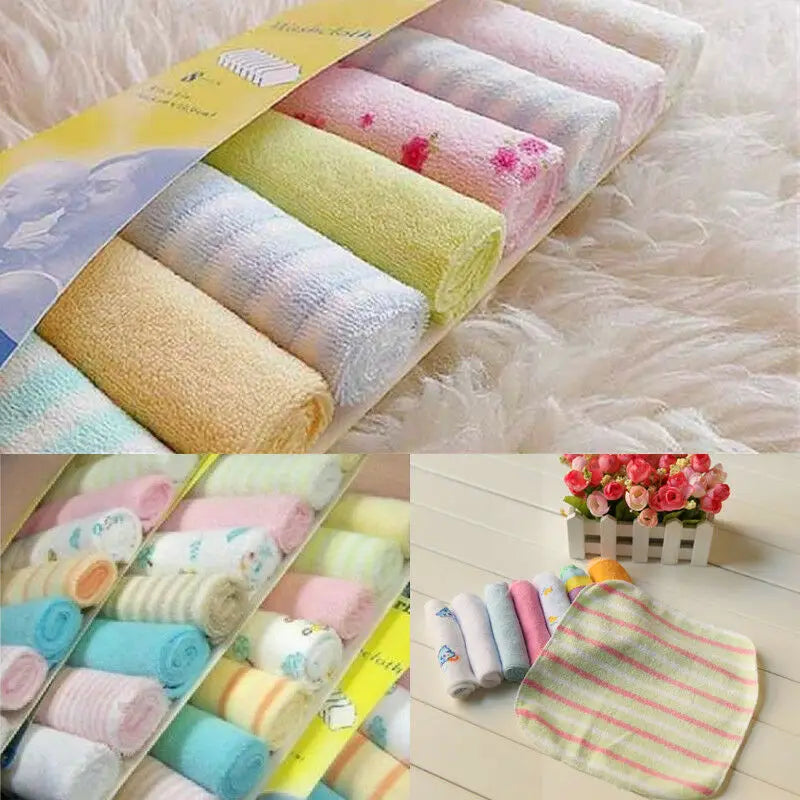 Hemasa 8PCS Baby Washcloths Set, Soft Absorbent Organic Cotton Washable Saliva Towel Face Wipes, Newborn Bath Face Towel Random Color