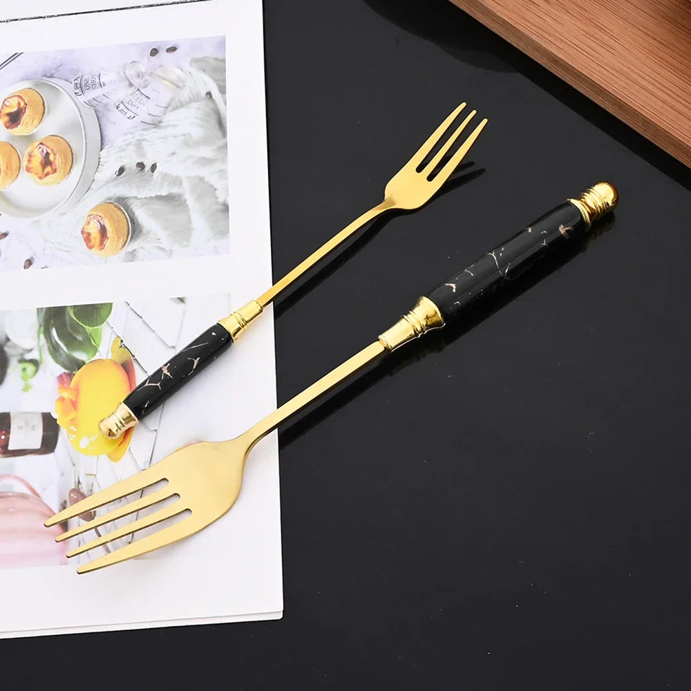 Hemasa 30Pcs   Ceramic Handle Tableware Forks and  Spoons  Knife Set Stainless Steel Dinnerware Cutlery Set