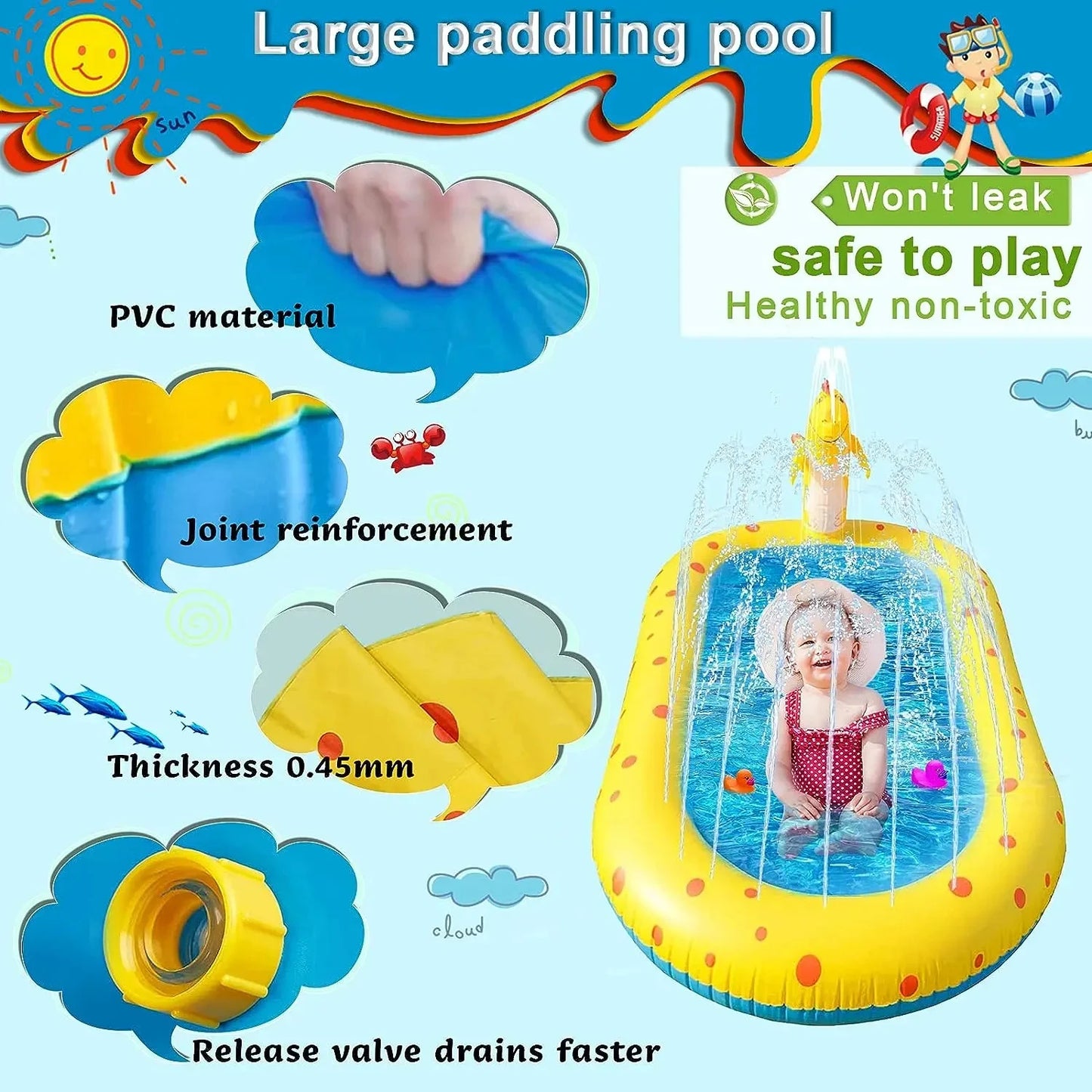 Hemasa Inflatable Children Swimming Pool for Kids / Dinosaur Sprinkler Kiddie Pool