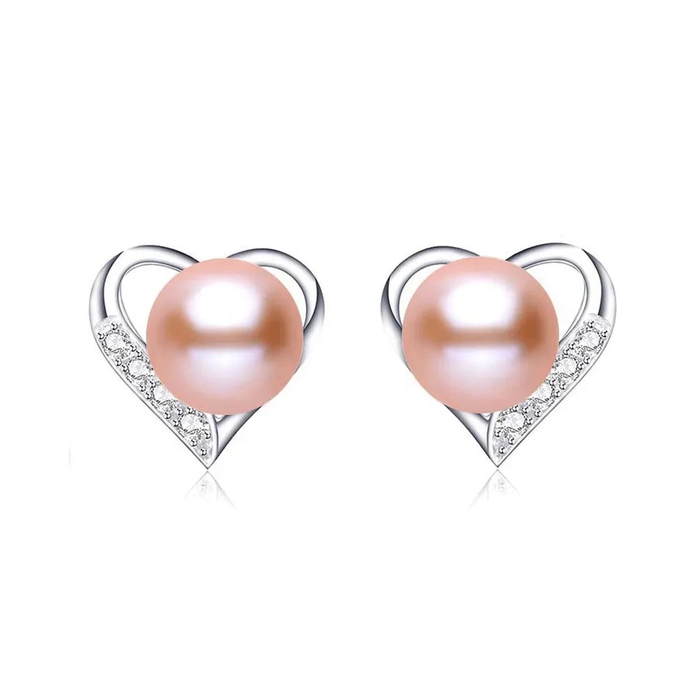 YWYC 925 Sterling Silver Lover Zircon Pearl Earrings 9-10mm Natural Freshwater Pearl for Women Wedding Party Jewelry Gift