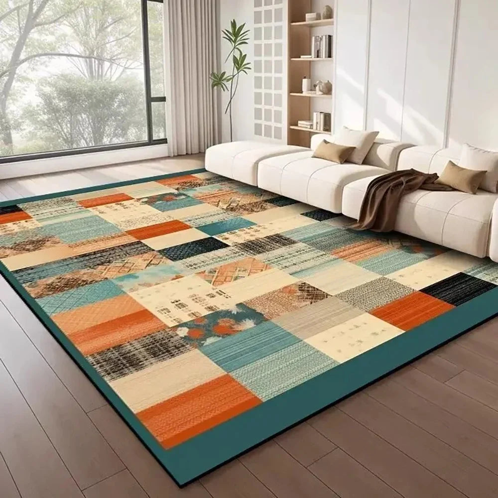 Tejesa  Large Flannel Rug Luxury Plaid Non-Slip Living Room Bedroom Mat Stain Resistant Washable Bedside Home Decor Rug