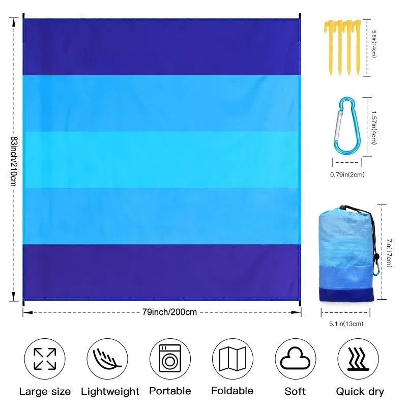Tejesa Beach Blanket Waterproof Sandproof Beach Mat 2x2.1m for 2-8 Adults Quick Drying Outdoor Picnic Mat for Travel, Camping, Hiking